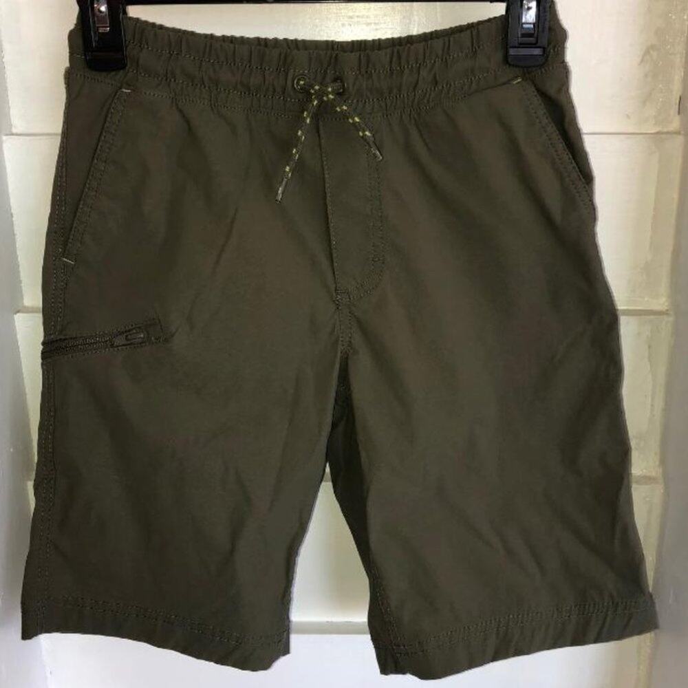 Boys Eddie Bauer Shorts M (10-12) Olive Green Stretch Waist Drawstring Pockets